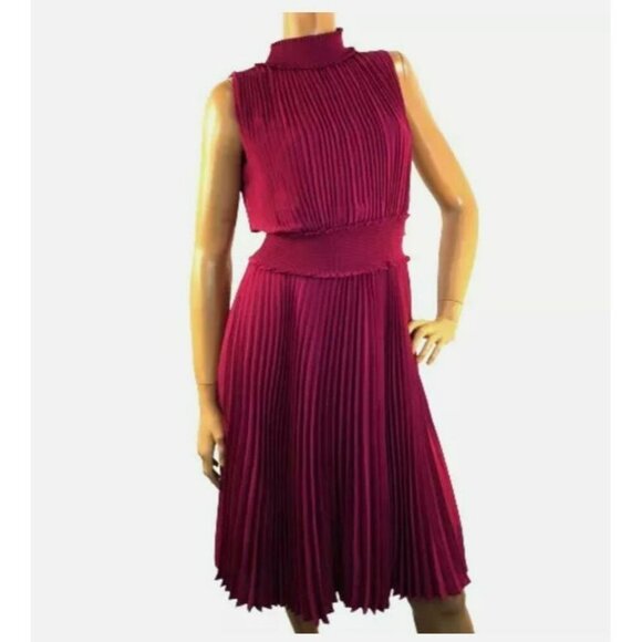 NWT‎ Nanette Lepore Dress Size 6 Moroccan Rose Pleated Midi Sleeveless High Neck - Picture 10 of 16